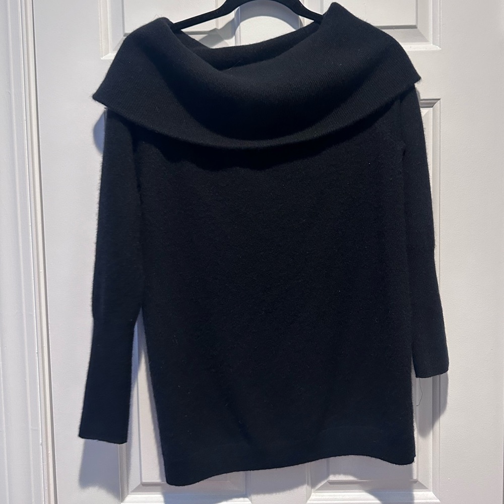 Black Cashmere Sweater with Large Collar